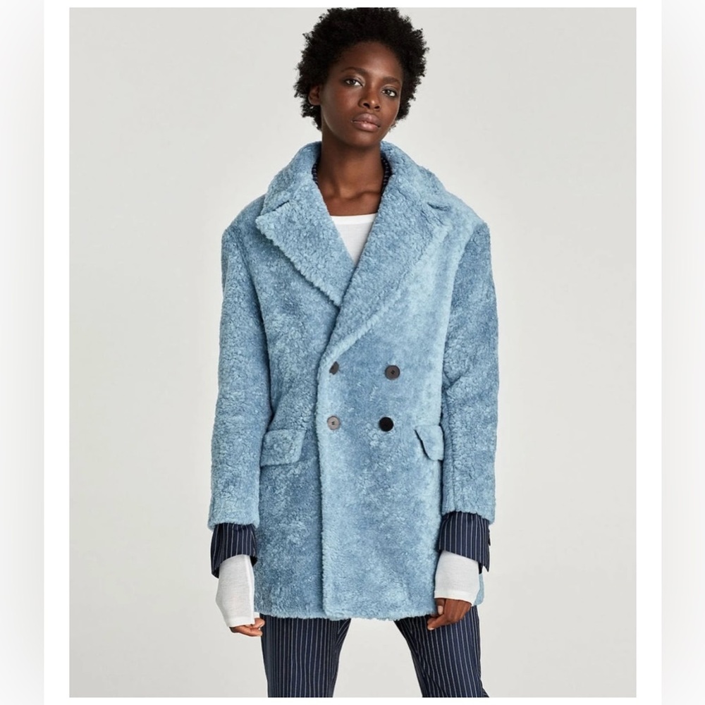 Zara Basics Outerwear Ice Blue Double Breasted Te… - image 1